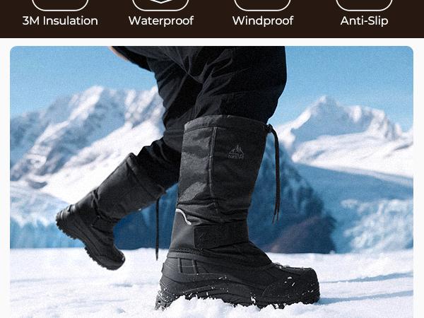 NORTIV8 Men's Tall Winter Shoes and Snow Boots Waterproof Insulated Leather Fur Lining Mid-Calf Faux Fur Lining for Skiing & Snowmobiling - Footwear