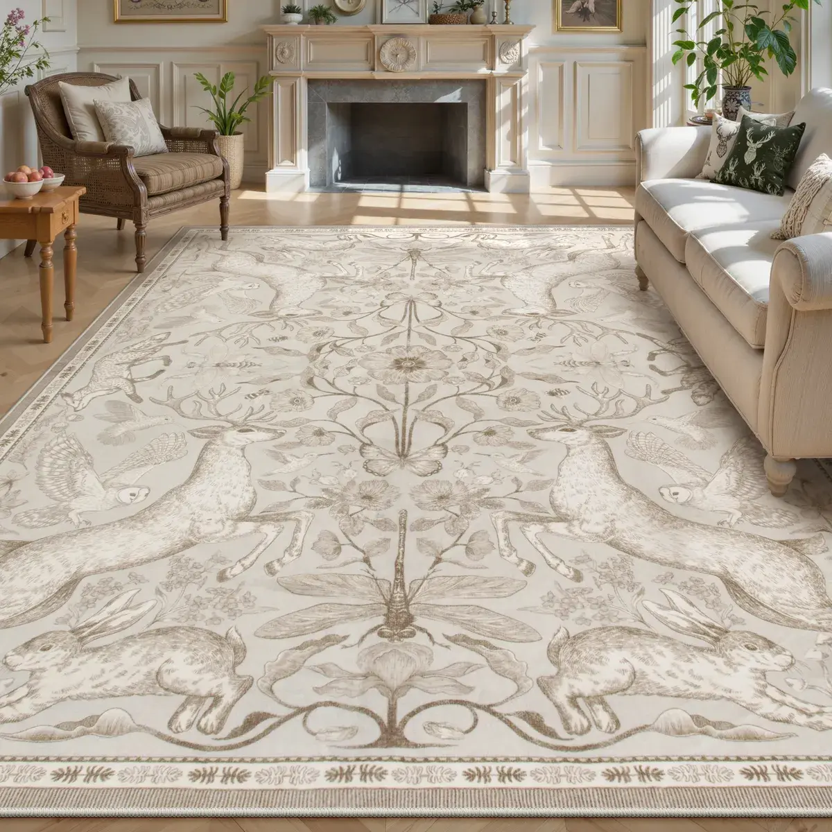 Lahome Bohemian Washable Decorative Rug - Soft, Non-Slip, Botanical Animal Design for Living Room, Aesthetic Home Use, Bohemian Washable Rugs, House Decor