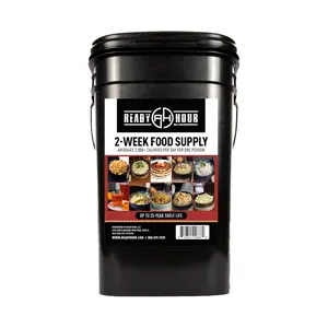 Ready Hour 2-Week Emergency Food Supply (114 Servings), Emergency Storage, Freeze-Dried Kit Meal Entrées, Real Non-Perishable Meals, 25-Year Shelf Life Food, Portable Flood-Safe Container