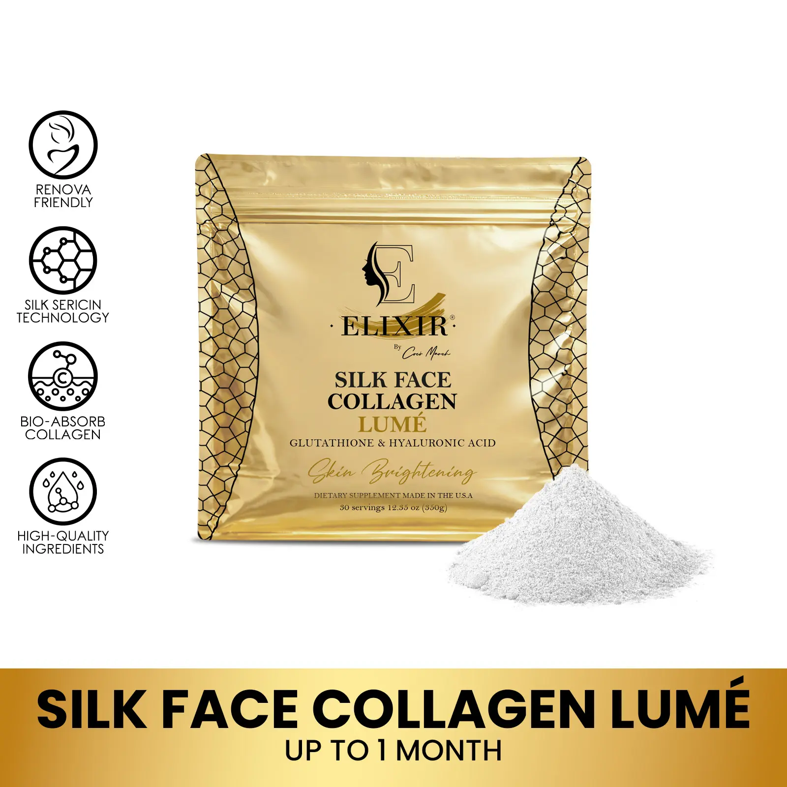 Silk Face Collagen Lumé by Cocó March – Collagen, Glutathione, Hyaluronic Acid – 20g Protein per Serving – 12.35 oz (350g)