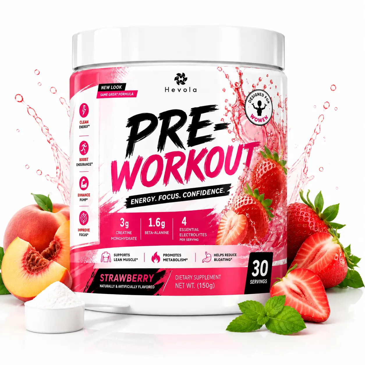 Creatine Powder for Women, Strawberry Peach Flavor, Pure Creatine Monohydrate with Electrolytes, Daily Fitness Supplement, Easy Mixing Hydration Drink Mix, Fruit Flavored Creatine Powder, 30 Servings