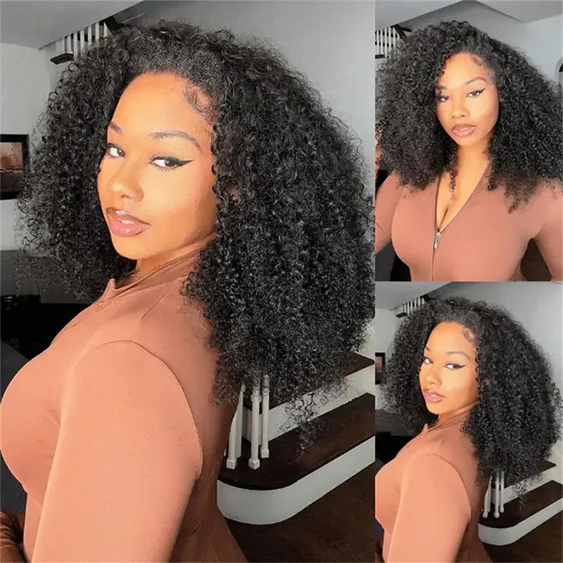 [3 In 1 Half Wig] Bling Hair Deep Curly Half Wig Human Hair Deep Wave Glueless Wigs Ready to Wear 3 IN 1 Half Wig With Drawstring 180 Density Curly Half Wig
