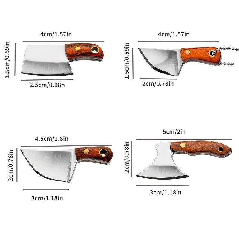 Pocket Knife Set, 5 PCS Set Including Knives & Leather Pouches(machete, axe, square knife, large pork knife and small pork knife), EDC Knife Set for Outdoor Camping, Stainless Steel Tools