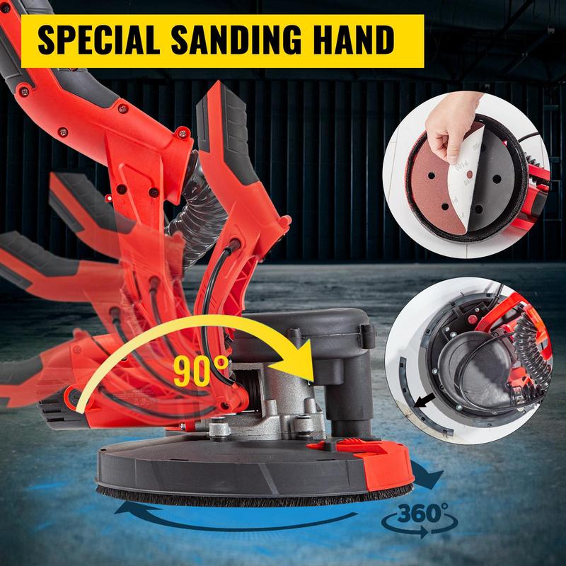 VEVOR Drywall Sander 850W Electric, Various specifications, Electric Sander Variable Speed, Telescope Handle, Vacuum Bag Drywall Sanders 6 Sand Pads