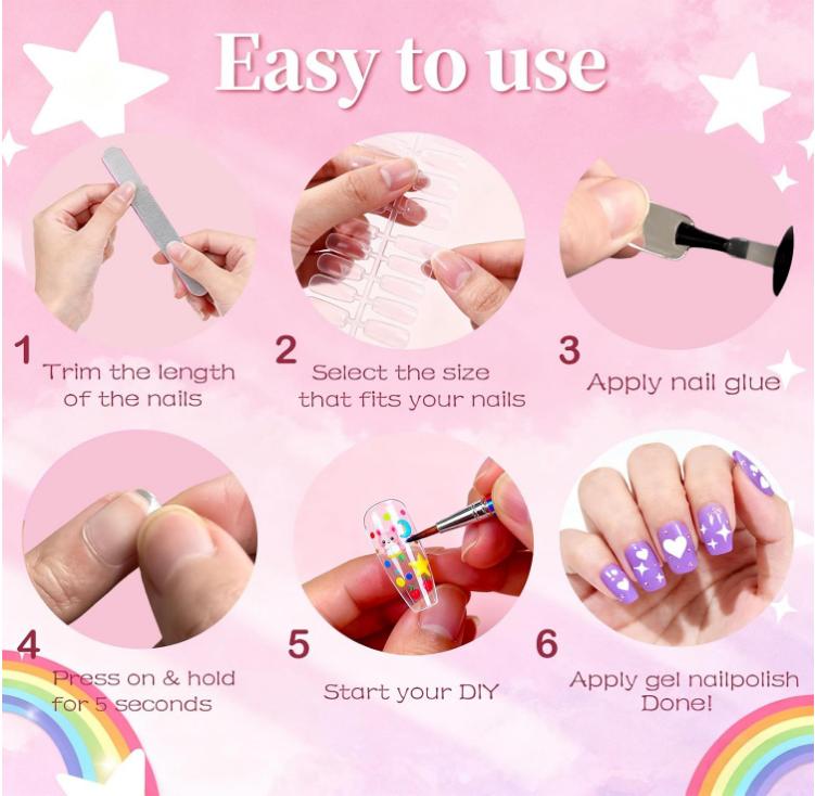 Extra Short Almond Kid Nail Tips,360Pcs Soft Gel Nail Tips Pre-Shaped Press On Nails For Kids,Clear Acrylic Half Matte Full Cover Fake Nail For Kids DIY Extension & Salon Use12 Sizes