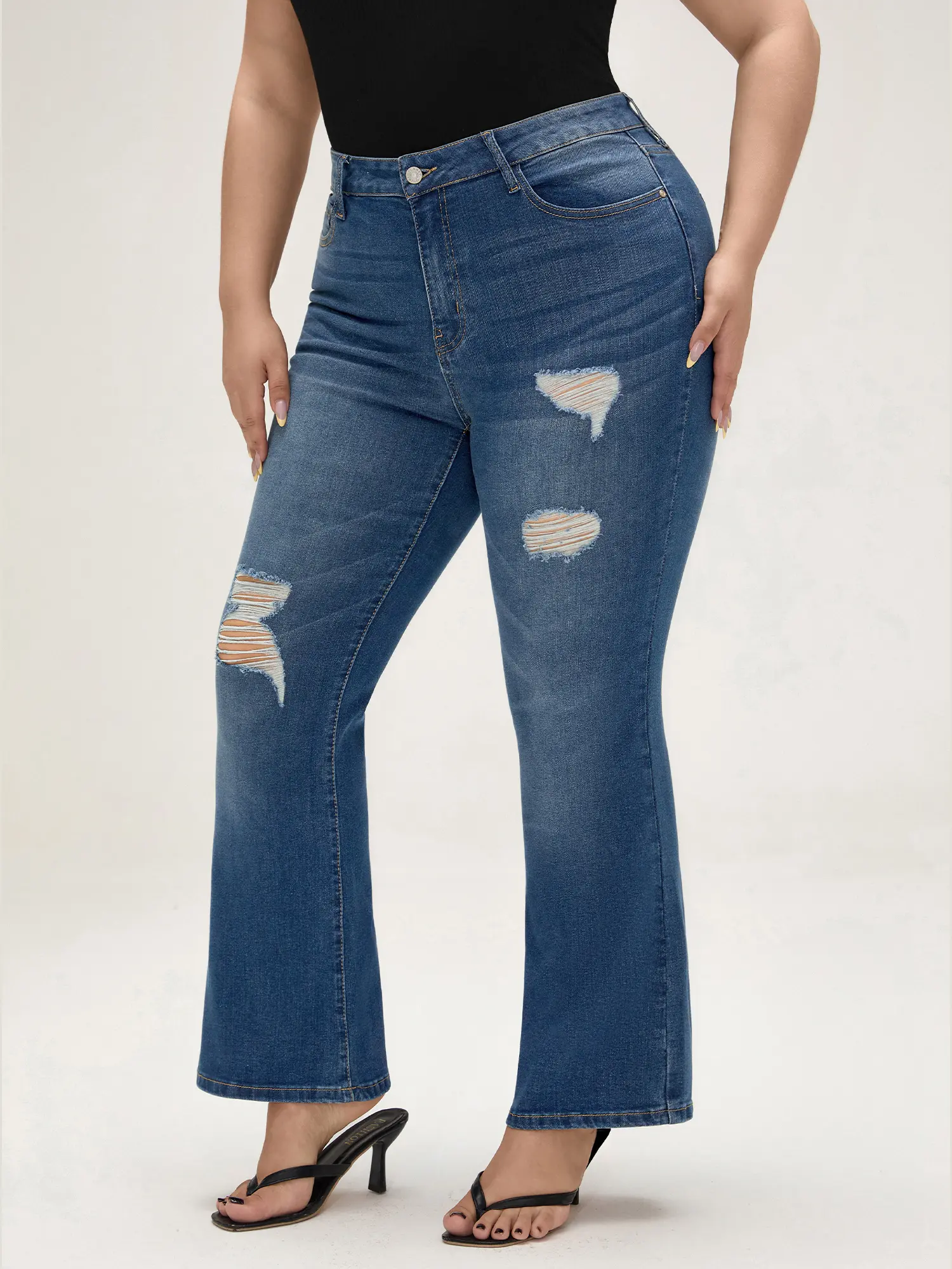 EMMIOL【Buy 4 Save 50】High Stretch Flare Jeans for Women Trendy, Mid-High Waist Bootcut Bell Bottom Jeans, Stretchy Denim Y2K Pants with Real Pockets