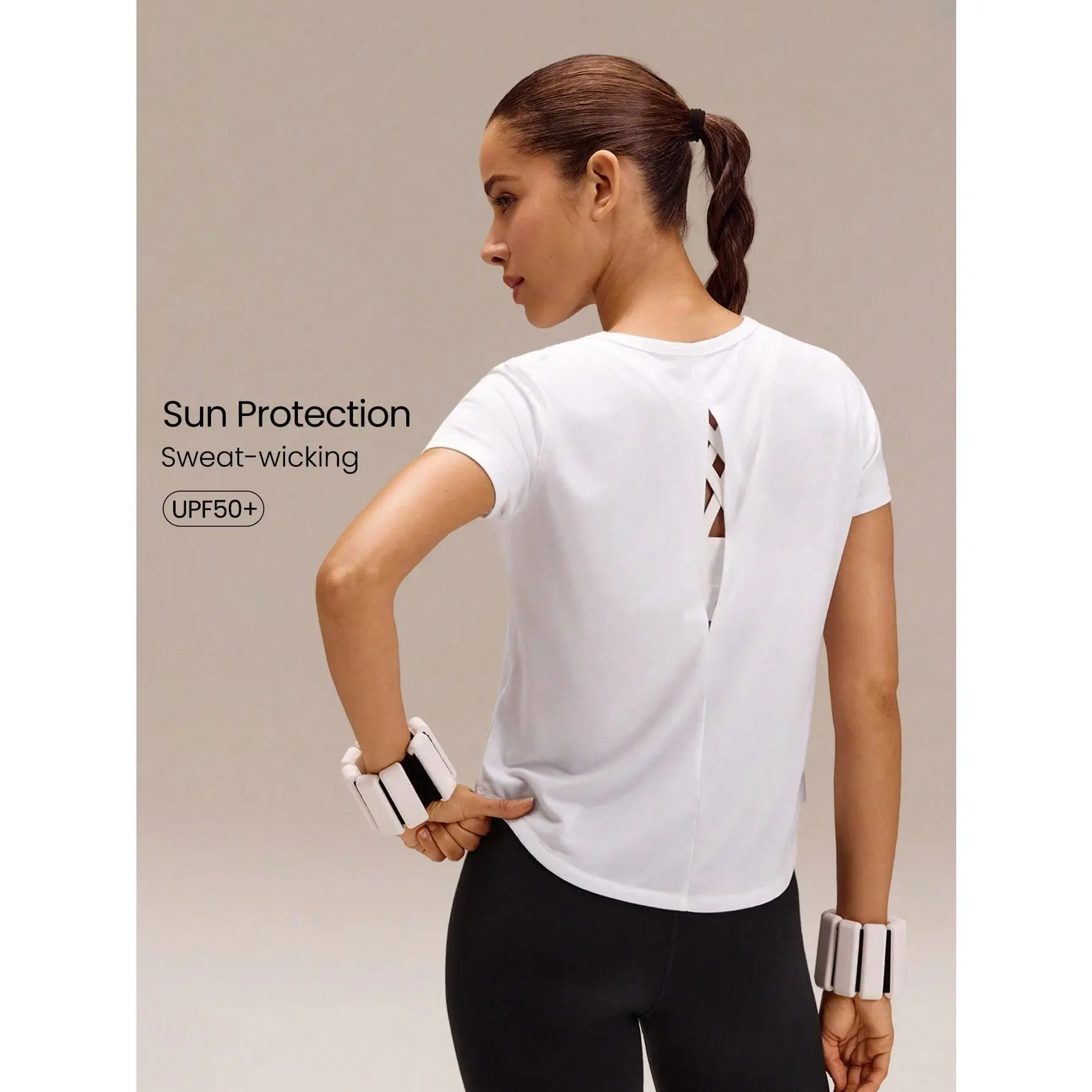 GLOWMODE Sunny Skies Regular Fit Waist Length Sun-Protective Vertical Seam Open Back Crewneck Tee Training Running Jogging Workout Gym Fitness Active Wear