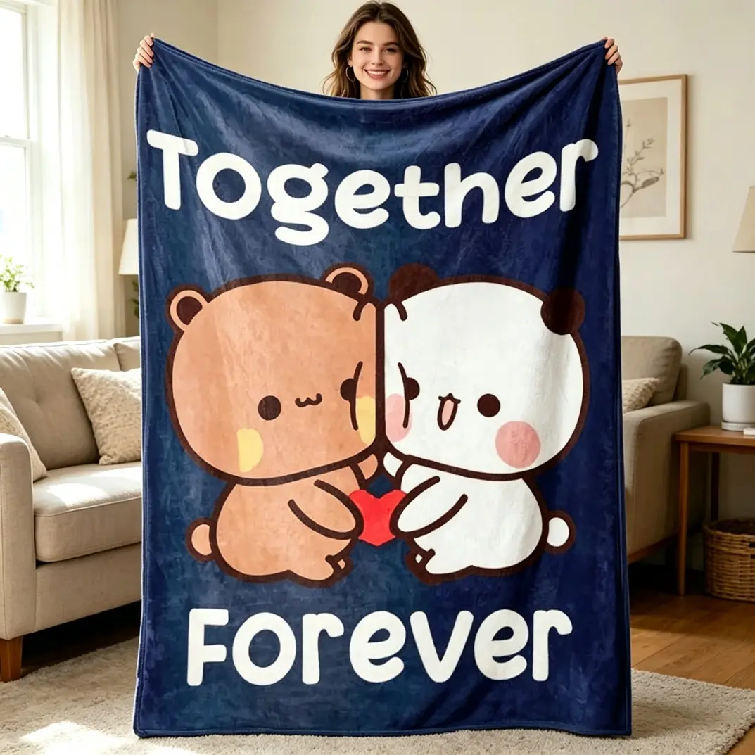 Bubu and Dudu Lovers Flannel Blanket, Soft Touch Digital Print Throw for Adults Kids, Machine Washable All Season Sofa Bed Couple Gift