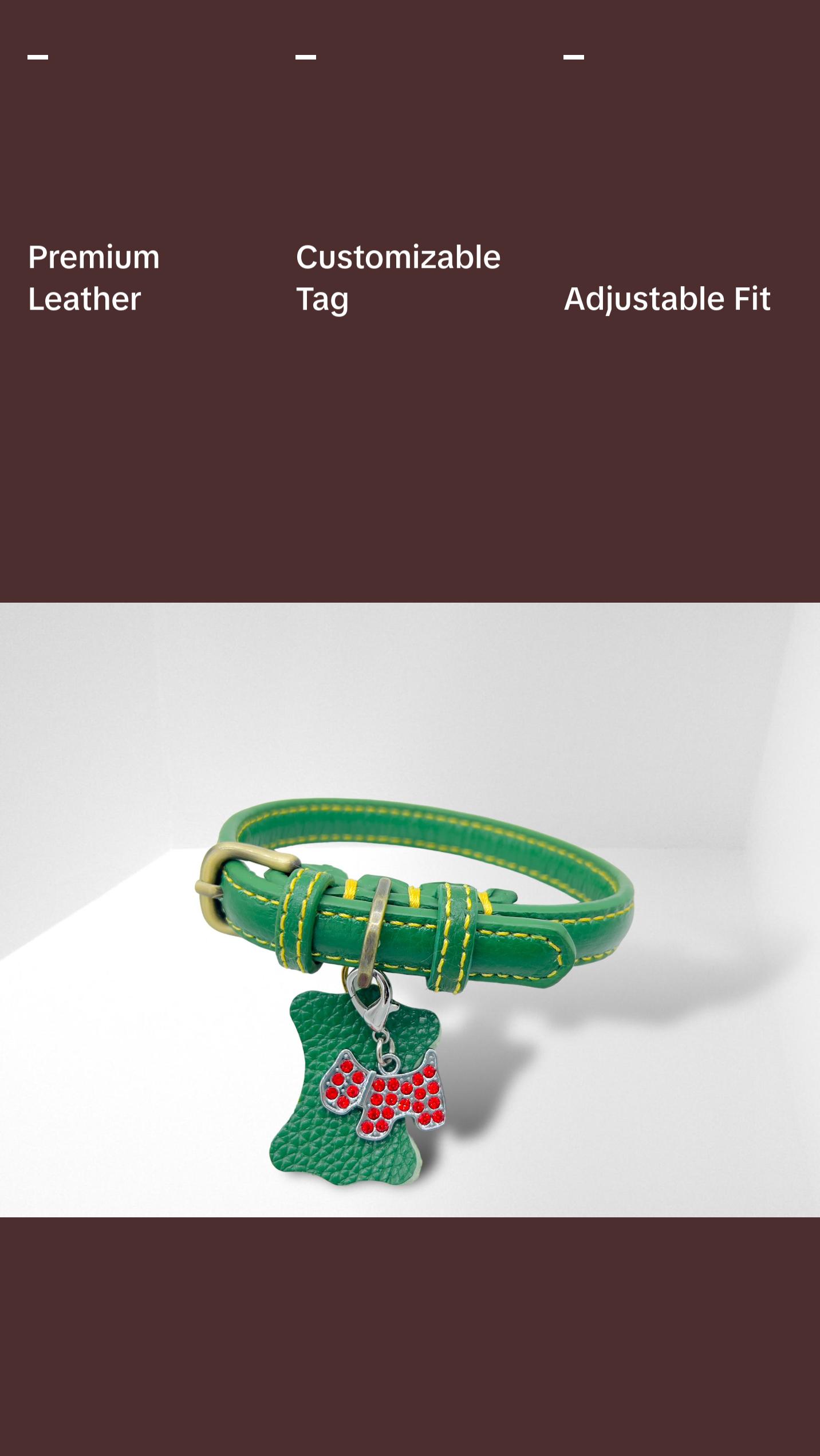 KLASSIC Handmade Leather Dog Collar with Rhinestone Tag