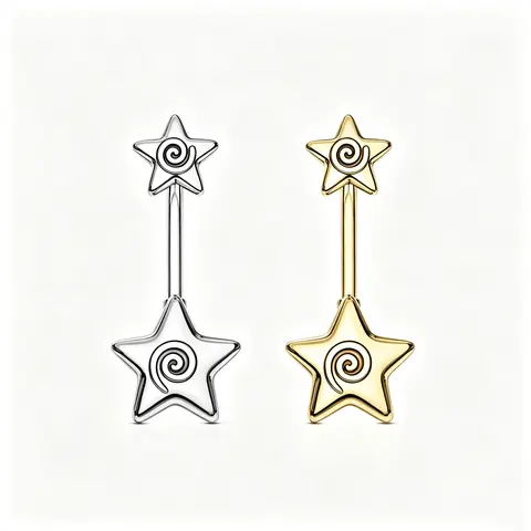OUFER 14G Stainless Steel Spiral Star Belly Button Ring - Comfortable Body Jewellery for Women, Navel Piercing Jewelry, Everyday Fashion Accessory