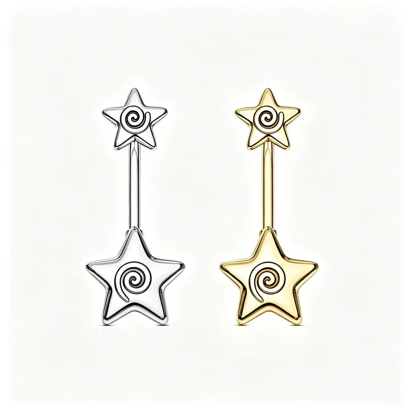OUFER 14G Stainless Steel Spiral Star Belly Button Ring - Comfortable Body Jewellery for Women, Navel Piercing Jewelry, Everyday Fashion Accessory