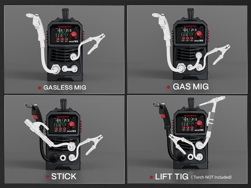 Arccaptain MIG165A MIG Welder 110V/220V, 2025 Newest [Large LED Display] 4 in 1 Gasless/Gas MIG/Lift TIG/Stick Welding Machine Multiprocess Welder Machine, IGBT Inverter Welder with Synergy, 2T/4T, Black Friday Deals, Chrsitmas Gift for Man and Dad