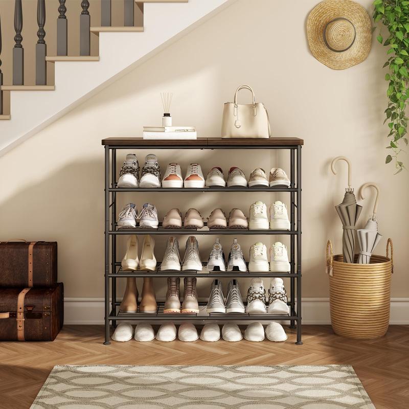 dealsforyoudays Shoe Rack 4 Tier 5 Tier 6 Tier Organizer for Closet Entryway Free Standing Metal Storage Shoe Shelf with MDF Top Board