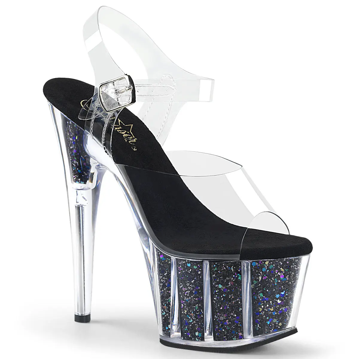 Pleaser High Heels for Women, Glamorous Sparkly Embellished Sandals with a Confetti Glitter Platform and 7-Inch Heel, Sparkly Embellished Women's Sandals, Shiny Statement Women's Sandals