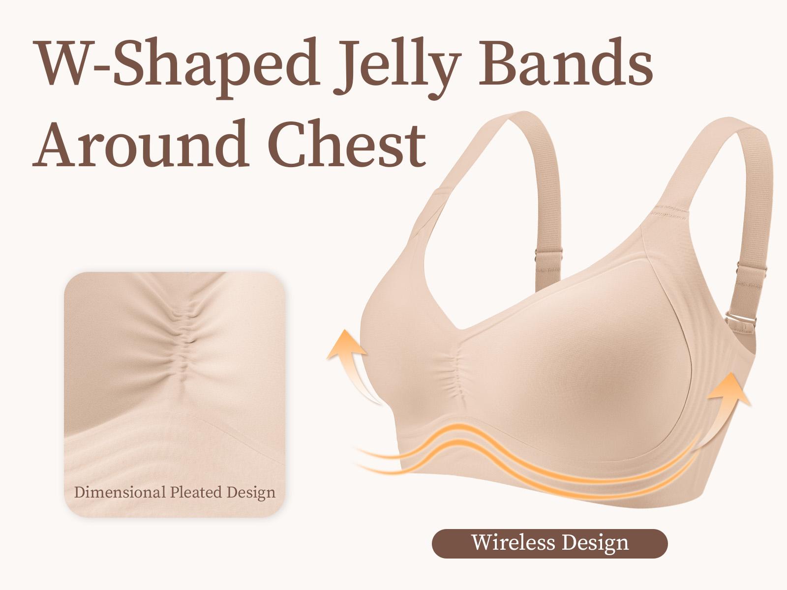 VRCOMFY Women Wirefree Bras Full Coverage No Underwire Everyday Bras – Comfortable Wireless Padded Jelly Bra with Magic Push  up