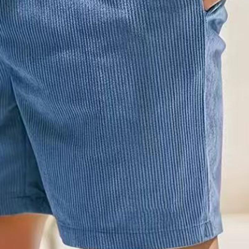 Men's Casual Corduroy Shorts with Drawstring Waistband, Side Pockets, and - Black, Polyester Fiber, Suitable for All-Season Outdoor Activities, Solid Color Regular Fit Summer Daily Commuting Versatile Simple Design