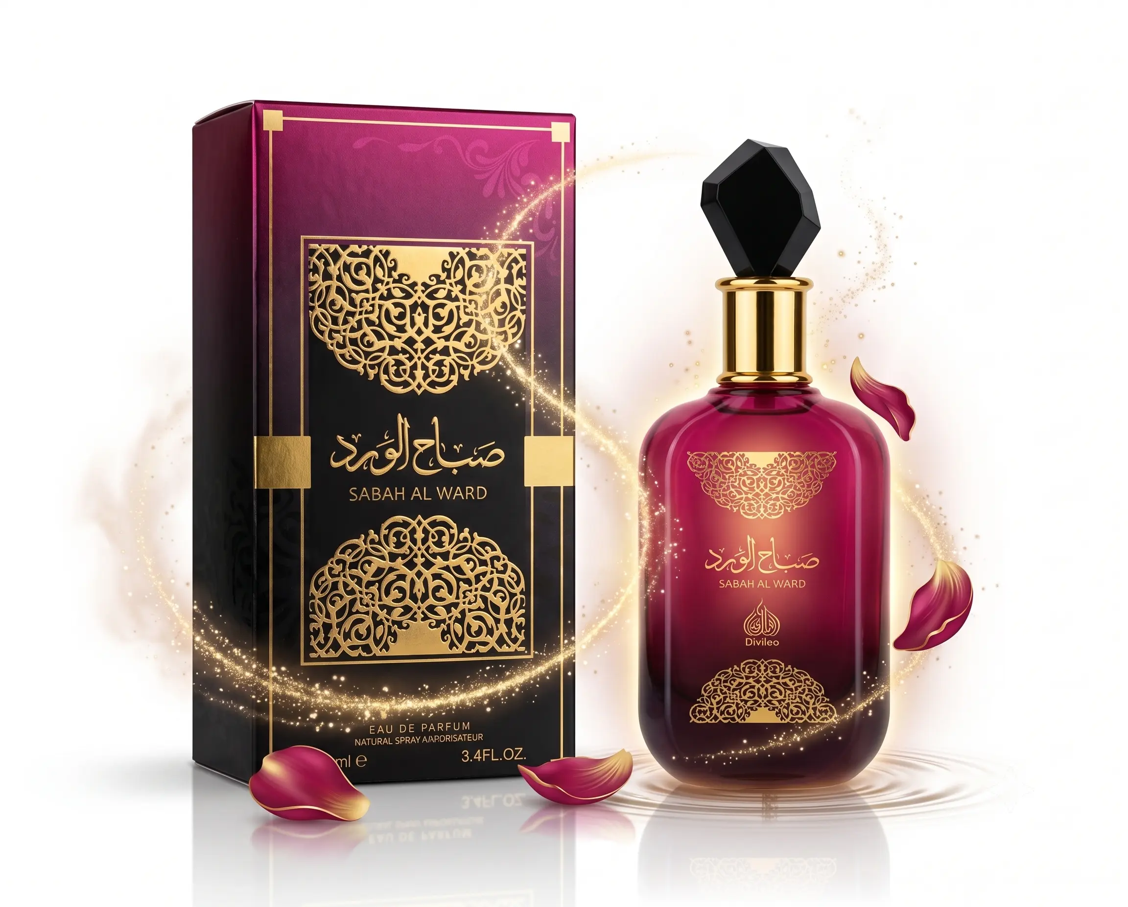 SABAH AL WARD Perfume 100ml - Long Lasting Oriental Floral Fragrance, Luxury Purple Bottle with Gold Design, Elegant Middle Eastern Scent for Women