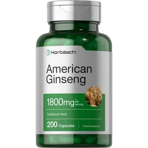 Horbäach American Ginseng Capsules | 1800 mg | 200 Count | Non-GMO, Gluten Free Supplement | Ginseng Root Extract Complex