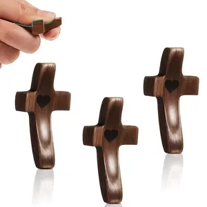 3PCS Smooth Wooden Cross Decorations Set - Multi-Functional Stress Relief, Religious Altar Ornaments & Thoughtful Gift for Home/Office