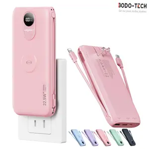 Bodo-Tech 10000mAh Power Bank Built in Cables Lightning&USB-C,AC Plug Portable Charger,Wireless Charger for watch,22.5W Fasting Charging for iPhone,Android Phones,Tablets,Chargeable External Battery Pack for Travel,Camping,a practical gift for Smartphone