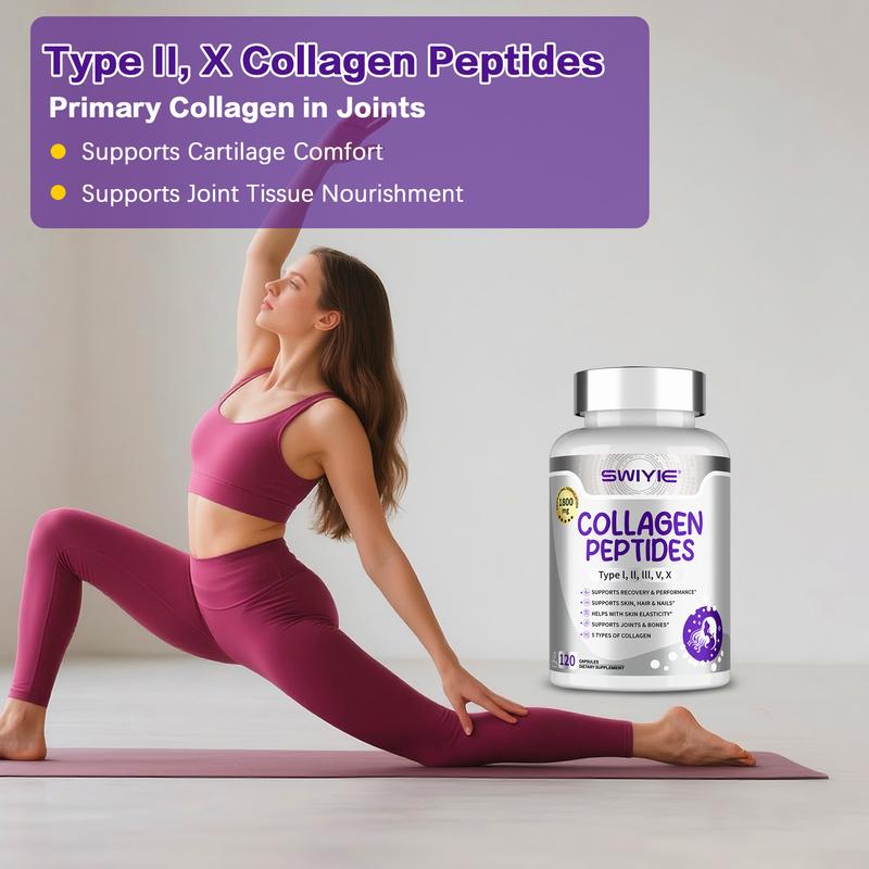 SWIYIE-Multi Collagen Peptides Capsules 1800mg, Hydrolyzed Collagen Supplements for Women & Men with Types I, II, III, V & X, Collagen Protein Supports Skin Nails Bones & Joints | 120 Count