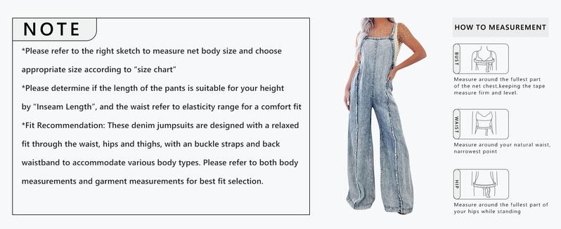 utcoco Women Loose Fit Denim Jumpsuit Adjustable Straps Wide Leg Long Pants Frayed Jean Overalls