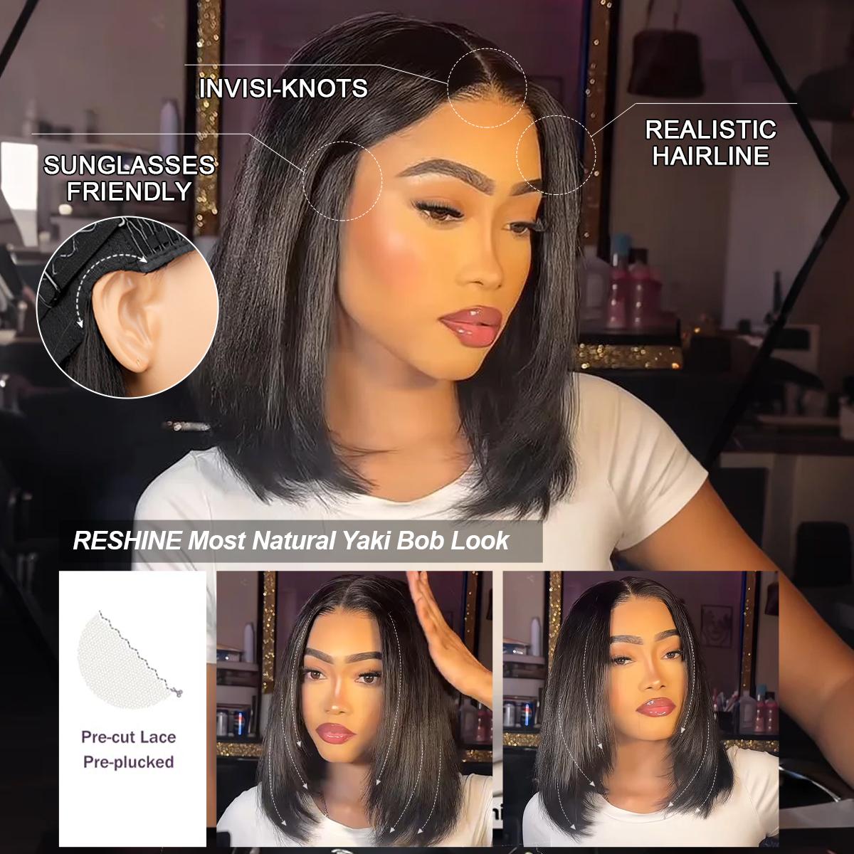 Layered Cut Bob Yaki Straight Wig 9x6 T Part Wear Go Glueless Bob Wigs Human Hair Bleached Knots For Women 180 & 250% Density Brazilian Deep Part Lace Glueless Wig