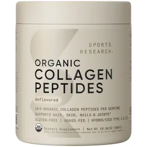 Sports Research Organic Collagen Peptides - USDA Certified Organic Hydrolyzed Type I & III Collagen  - Unflavored - 30 Servings