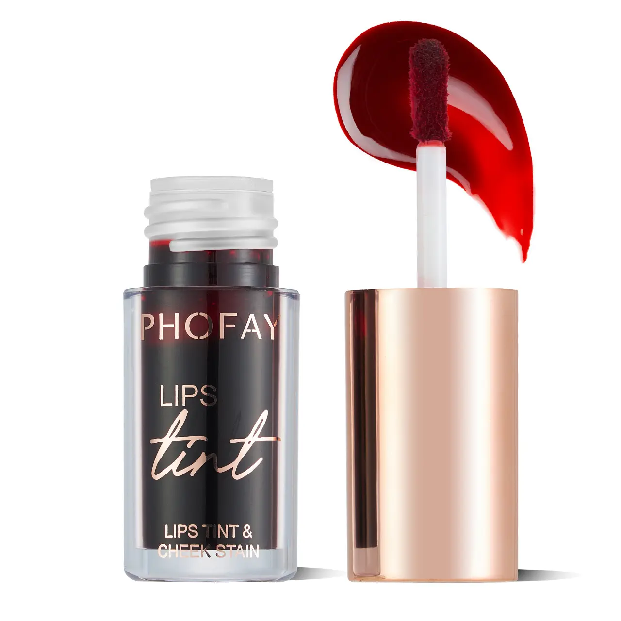 PHOFAY Lip Tint & Cheek Stain - Buildable Lip Stain for Natural Flushed Glow, Long-Wearing Smudge-Proof Transfer-Proof Non-Drying Formula, Moisturizing Dewy Sheer Tint for Lips & Cheeks