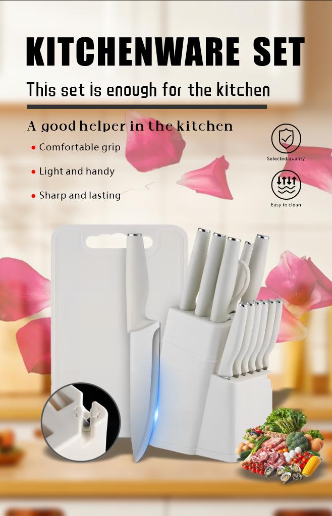 15-Piece German-Style Stainless Steel Knife Set Built-in Sharpener, Plastic Storage Block & Handles | Washable Kitchen Knives Kit | Ideal Gift 15-Piece German-Style Stainless Steel Knife Set Built-in Sharpener, Plastic Storage Block & Handles | Washable Kitchen Knives Kit | Ideal Gift