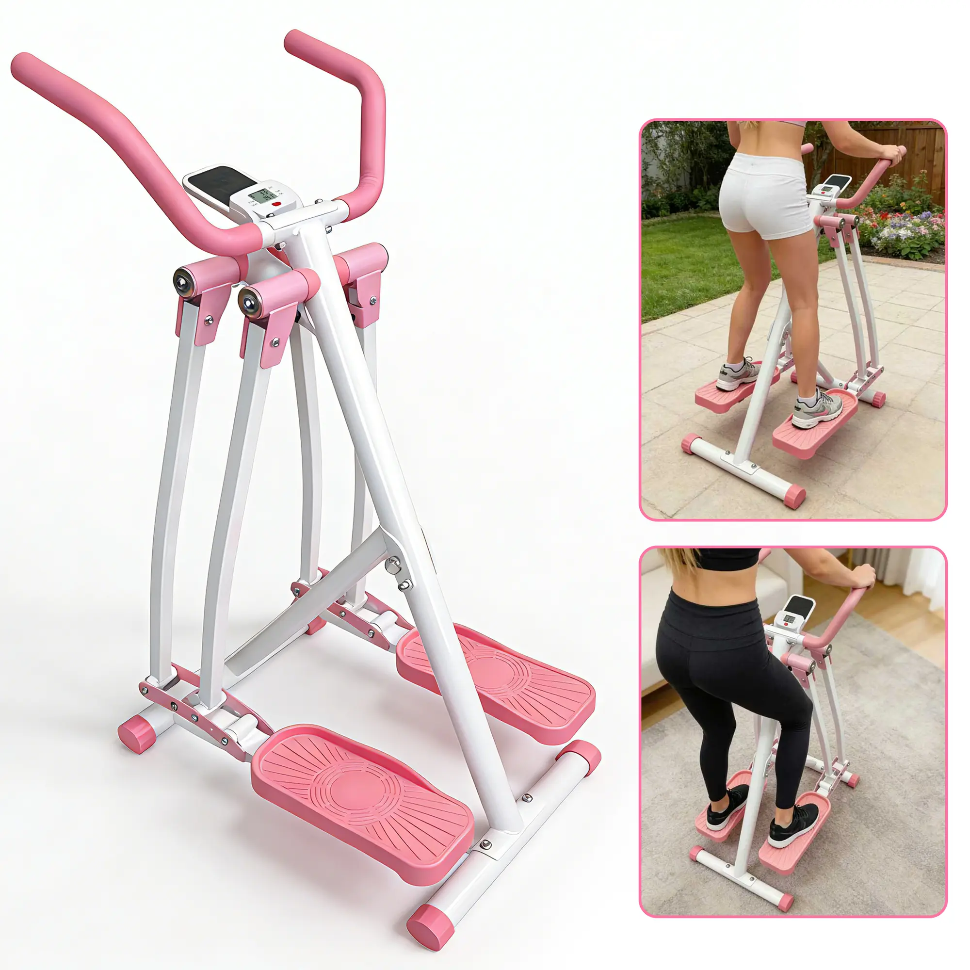 Fahuac Air Walker Trainer for Seniors, Foldable Metal Multi Function Stepper, Joint-Friendly Low-Impact Cardio Machine for Home Gym with LCD Monitor, 300 LBS Capacity, Folding Walking Pad, Portable Walking Machine, Foot Exerciser Steppers