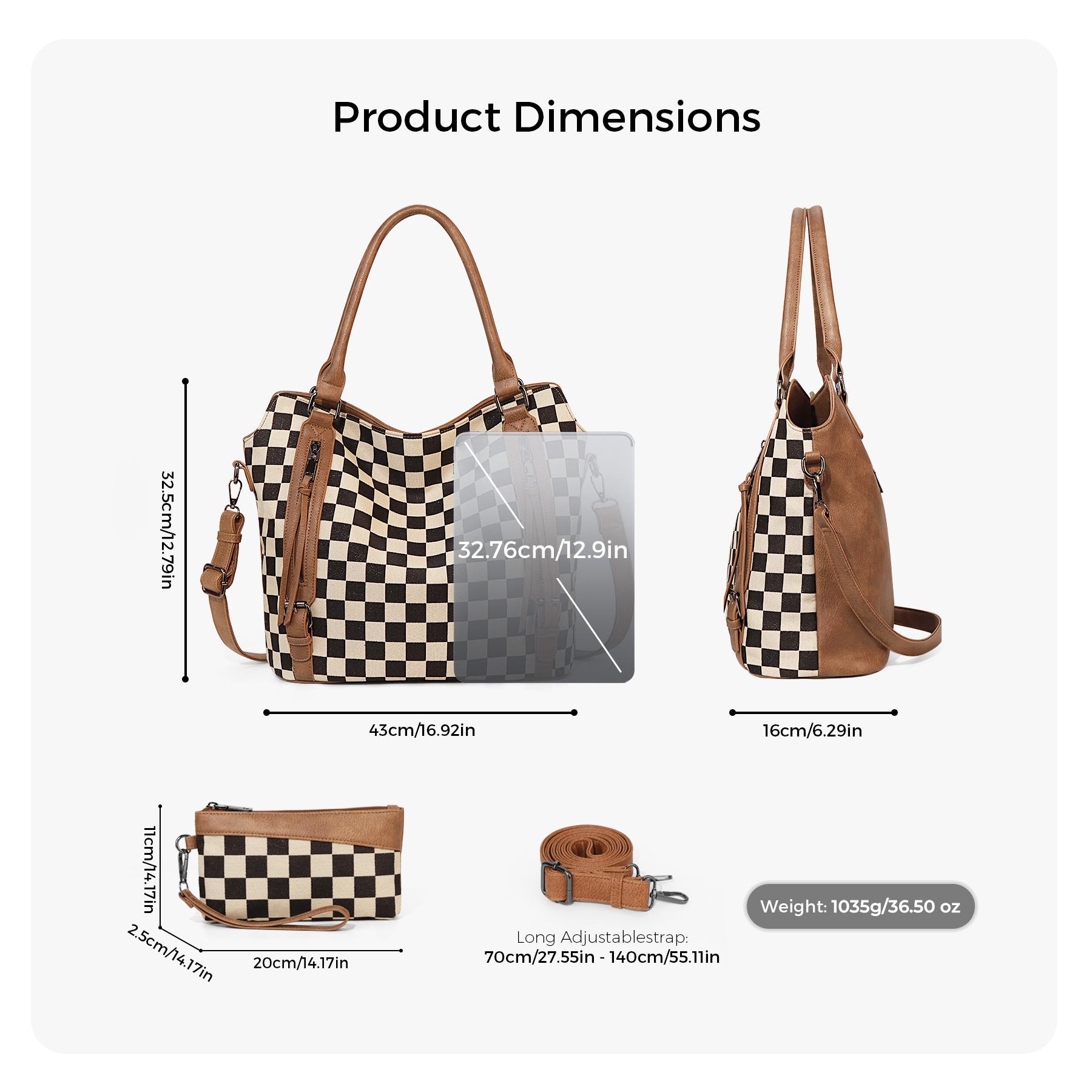 Large Checkered Tote Bag for Women, Vintage Hobo Bags for Women, Multiple Pockets Tote Handbags, Water Repellent Shoulder Bag