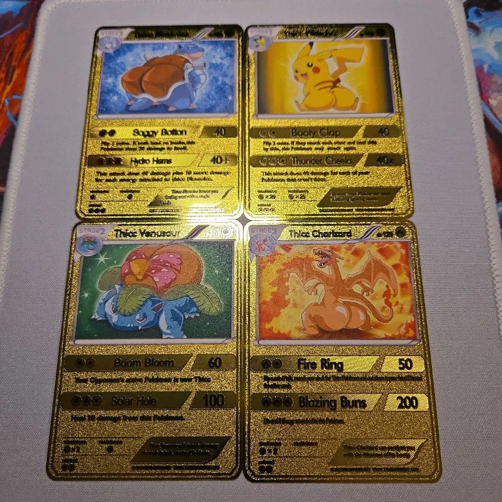 4-Piece Thick Non-Sports Metal Collectible Trading Cards Set - Charizard, Pikachu, Venusaur & Blastoise 4 Pc Thicc Set