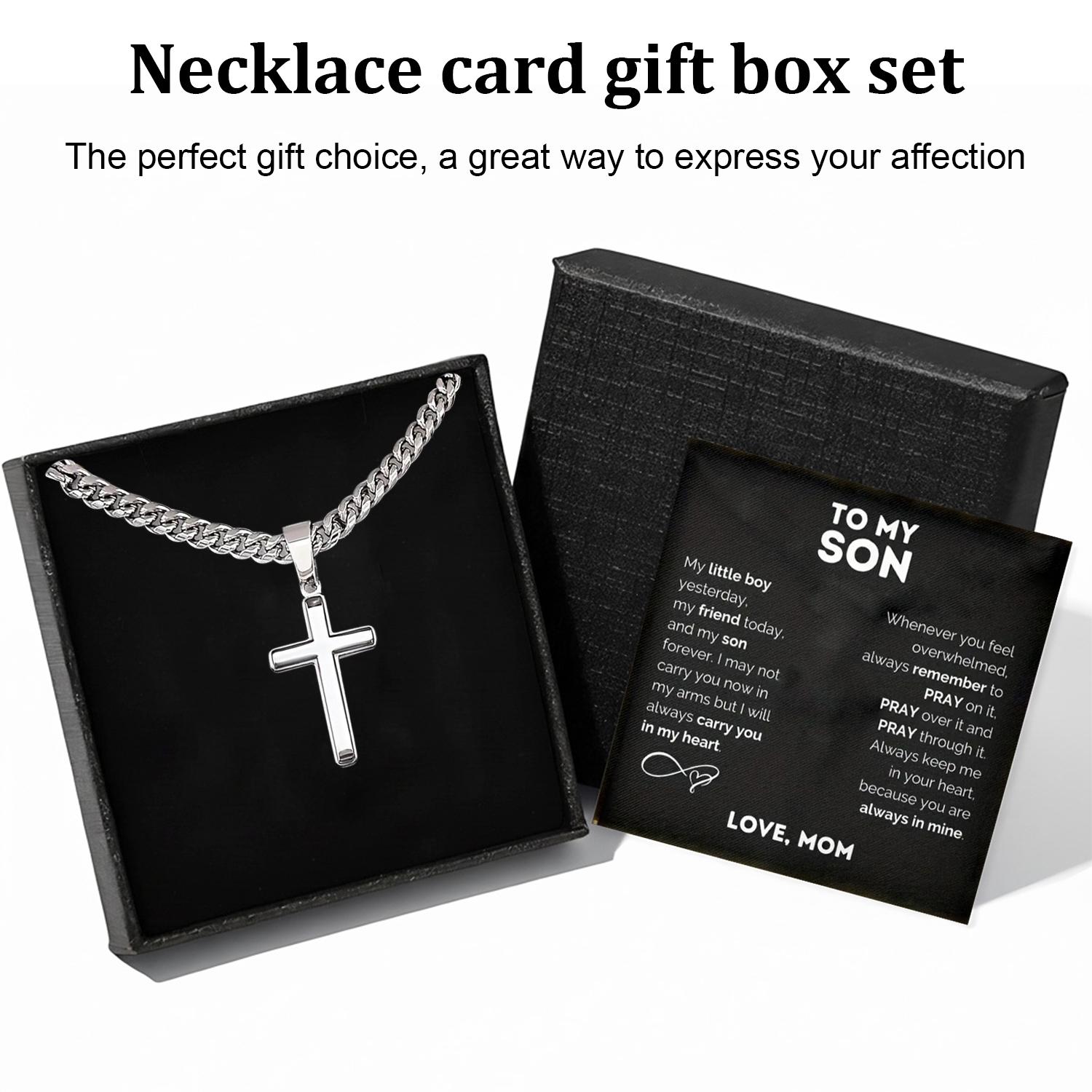 "To My Son" Stainless Steel Cross Pendant Necklace with Card & Gift Box Perfect for Birthdays Valentine's Day Christmas Personalized Gift for Loved Ones