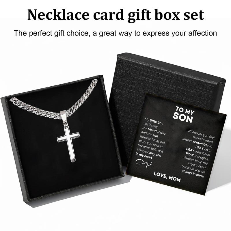 "To My Son" Stainless Steel Cross Pendant Necklace with Card & Gift Box Perfect for Birthdays Valentine's Day Christmas Personalized Gift for Loved Ones