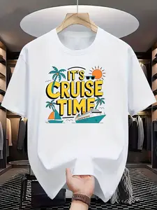 It's Cruise Time Graphic T-Shirt for Men & Women - Black Tropical Cruise Design Tee with Palm Trees & Sunset, Short Sleeve Round Neck Casual Summer Shirt, Machine Washable Regular Fit, Beach Vacation Apparel |   Fun Cruise Wear |   Digital Print Shirt, Cr