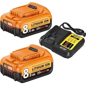 2Pack 8.0Ah Replacement for Dewalt 20V Battery and Charger Combo 12V-20V DCB112 Charger Compatible with Dewalt 20V Max Battery DCD/DCF/DCG Series Cordless Power Tools