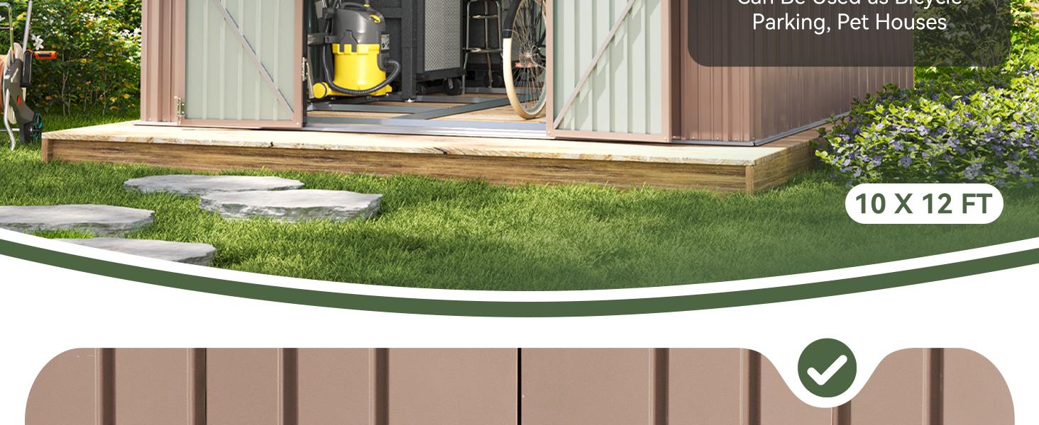 Aoxun Storage Shed Outdoor Metal Storage Shed 8*6 ft, Galvanized Steel Metal Garden Shed with Air Vent and Hinged Door Utility Tool Storage House for Garden, Backyard, Patio, Lawn, with Swing Door and Lock, Brown