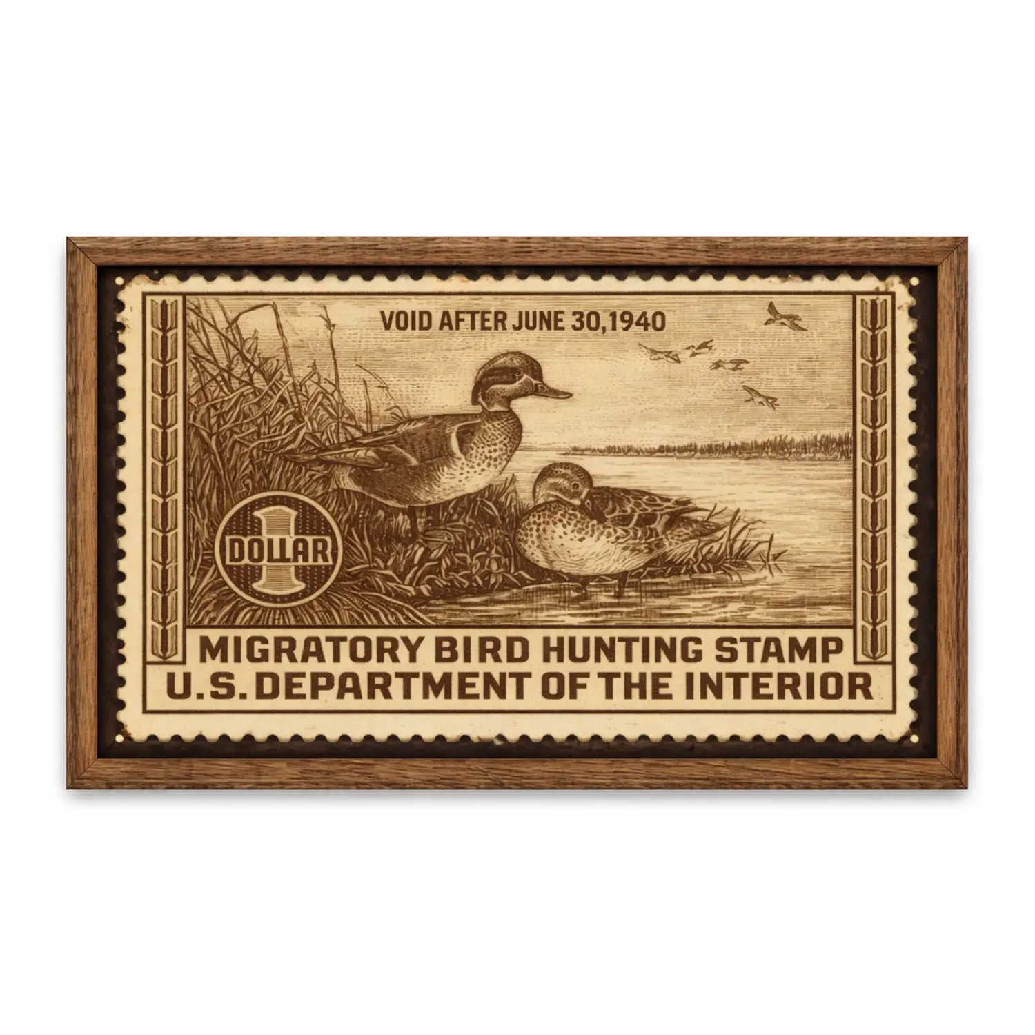 Vintage Migratory Bird Hunting Stamp Poster, Classic Waterfowl Duck Hunting Wall Art Inspired by 1940 Federal Duck Stamp, Rustic Cabin Decor For Hunters, Lodge & Man Cave
