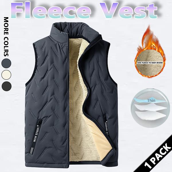 Men's winter thermal vest, wool lining, regular fit, polyester fiber, zipper design, machine washable, casual style, medium size men's top, solid color vest, wetsuit, tractor pattern, beige, black, crew neck, lightweight.