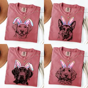 Easter Bunny Dog Shirt – 50 Dog Breeds Available, Custom Dog Lover Gift, Cute Bunny Ear Puppy Tee, Easter Dog Mom Shirt, Crimson Comfort Colors Easter Shirt