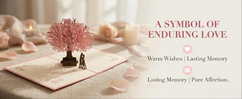 Handmade Cherry Blossom Card Pop Up 3D Flower Romantic Love Letter Greeting Anniversary Wedding Valentine Birthday Gift Card Blank Stationery Paper for Her Him Husband Wife