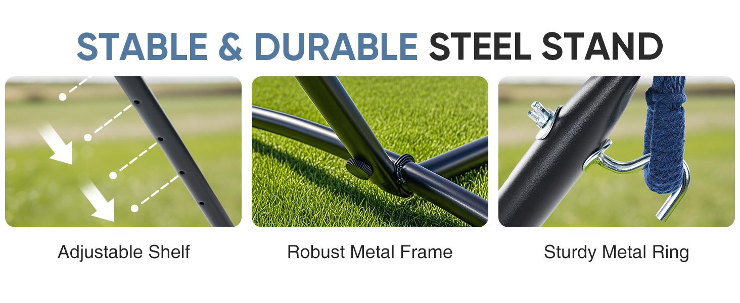 Double Hammock with Space Saving Stand, Heavy Duty Steel Frame, Portable for Outside & Indoor Use, 450lbs Capacity, Easy Assembly, Carrying Bag Included