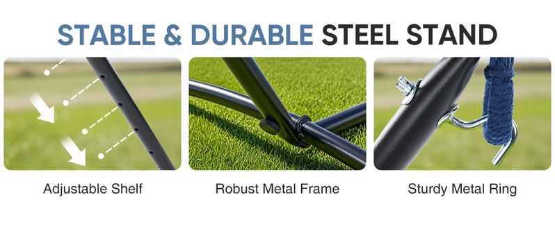 Double Hammock with Space Saving Stand, Heavy Duty Steel Frame, Portable for Outside & Indoor Use, 450lbs Capacity, Easy Assembly, Carrying Bag Included