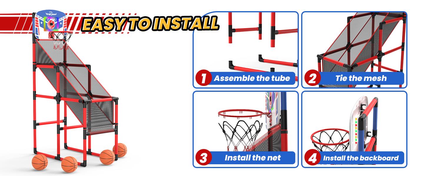 EagleStone 63IN Arcade Basketball Hoop Indoor, LED Scoreboard Basketball Arcade Game Set for Outdoor with Cheer Sounds, Kids Basketball Toys for Boys Girls