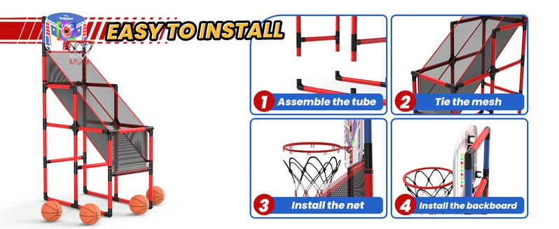 EagleStone 63IN Arcade Basketball Hoop Indoor, LED Scoreboard Basketball Arcade Game Set for Outdoor with Cheer Sounds, Kids Basketball Toys for Boys Girls