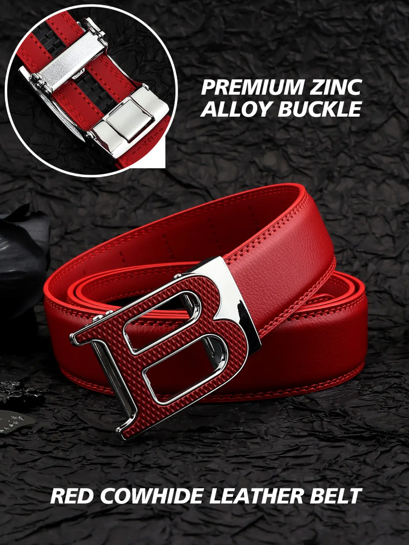 Men's Letter B Buckle Genuine Cowhide Leather Belt, Business Casual Versatile Waist Belt for Jeans, Ideal Exquisite Gift for Daily and Party Occasions