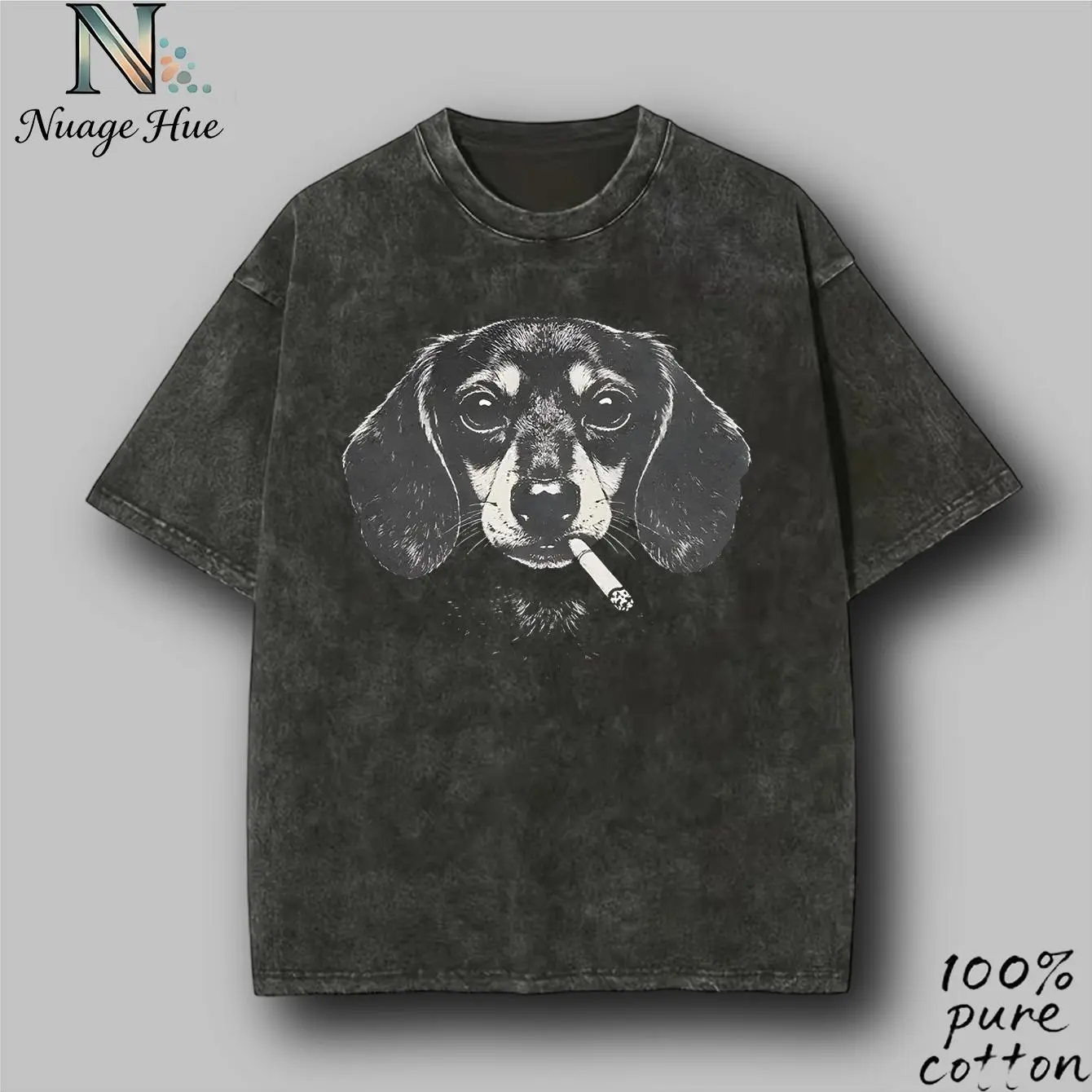 Washed T-shirt Smoking Dachshund T-shirt, Vintage 90s Funny Bad Dog Graphic Tee, Animal Lover Gift, Unisex Fit Design, Gift for Men and Women