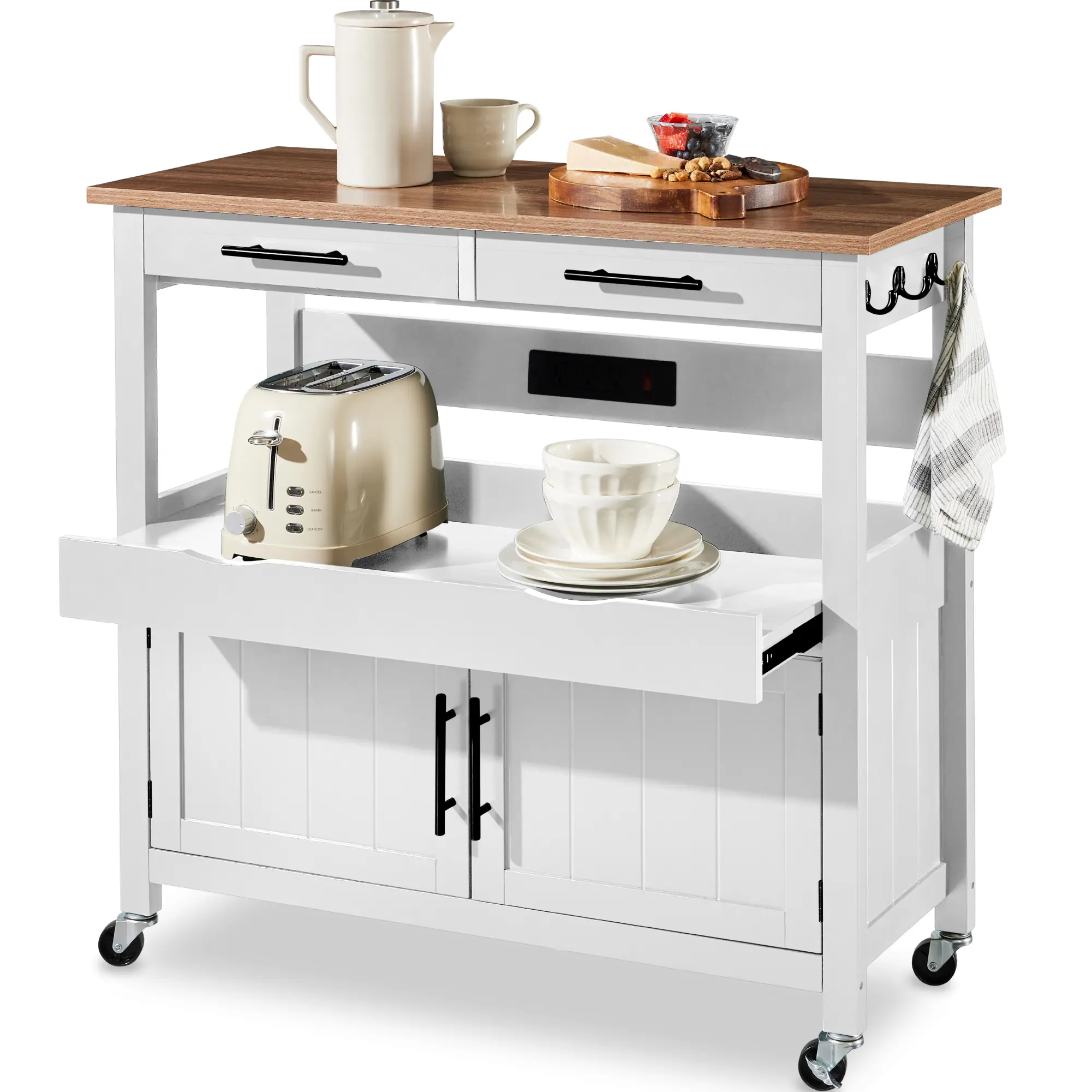 Best Choice Products 36in Large Rolling Kitchen Island Cart, 2-Door Cabinet, Outlet, Hooks, & Wheels