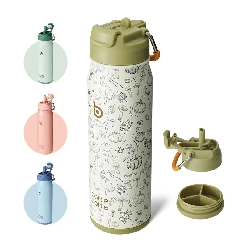 BOTTLE BOTTLE 24 Oz Sports Water Bottle Stainless Steel Insulated Water Bottle with Straw and Pills Holder Does not apply